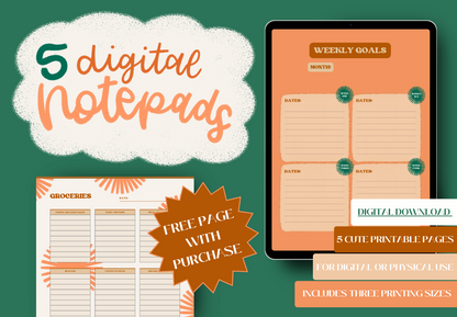 5 Digital Notepads | To Do, Habit, Water tracker, Groceries, Goals