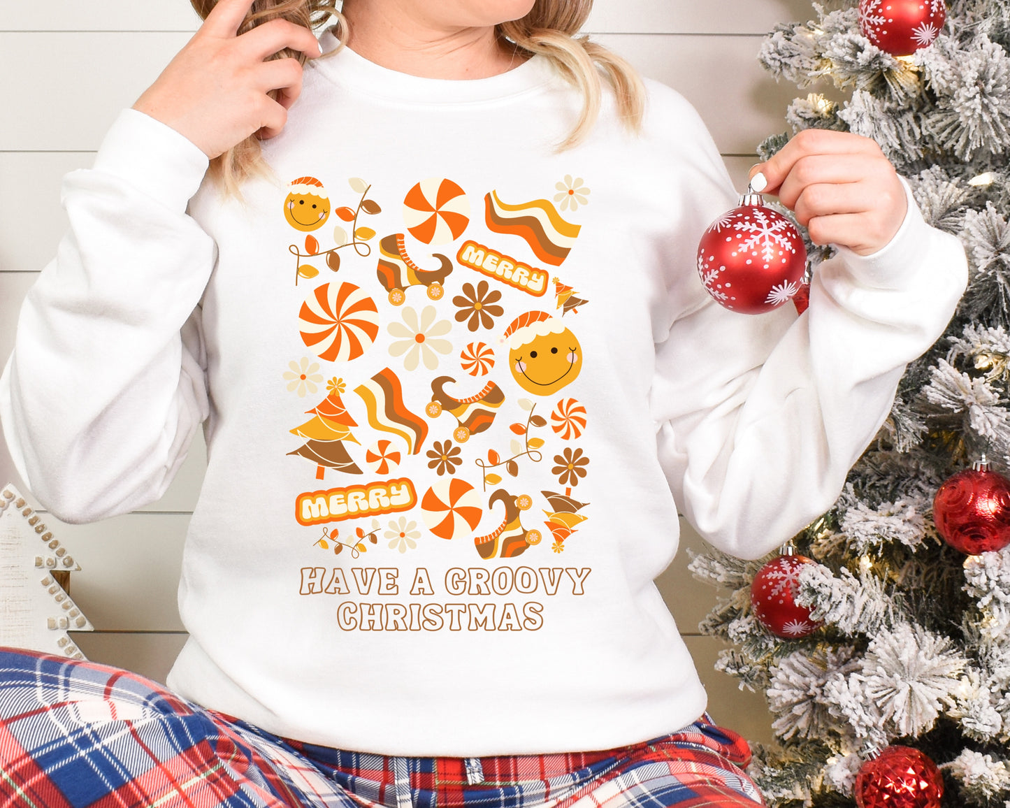 Have a Groovy Christmas Crew Neck Sweatshirt in White